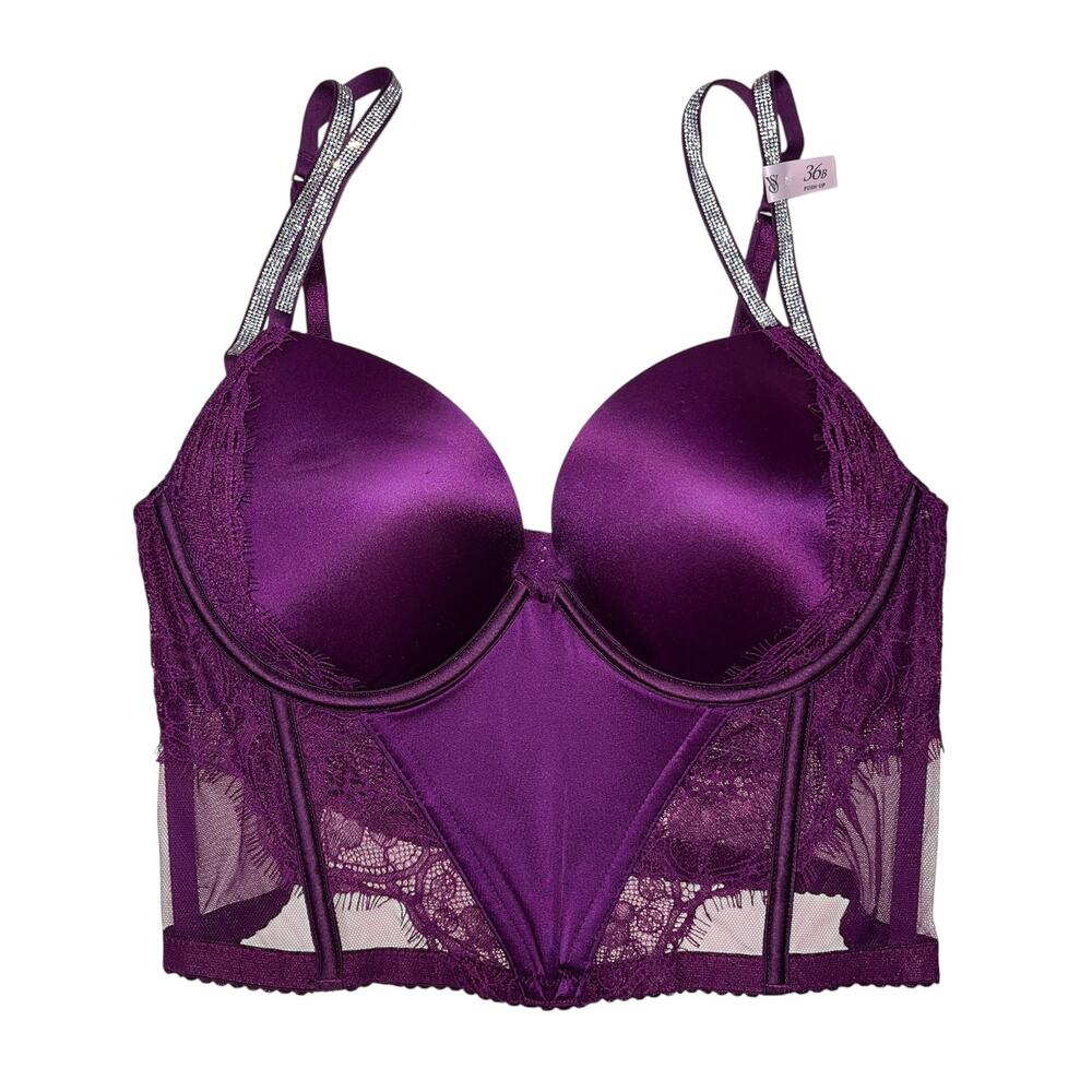 Victoria's Secret Double Shine Strap Lace Push-Up Corset Top Grape Soda Size 36B